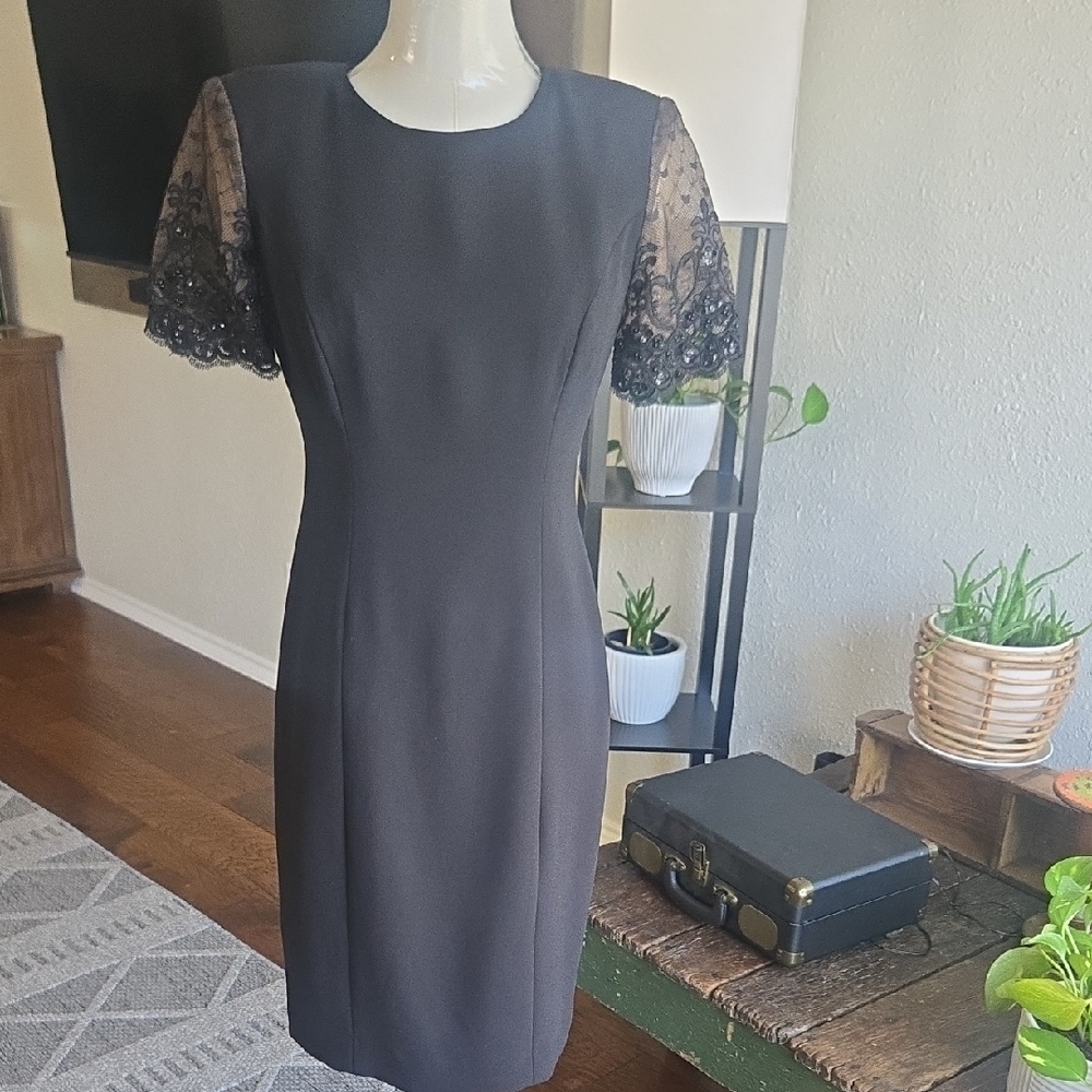 Donna Morgan Black Dress with Lace Sleeves